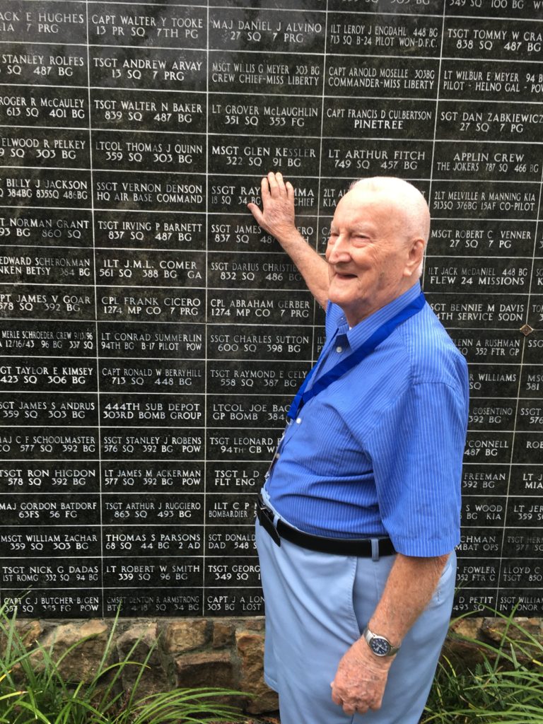 Photo of Glen at the Air Force Museum in Savannah, Georgia. Glen's name is inscribed to commemorate his efforts during WWII.