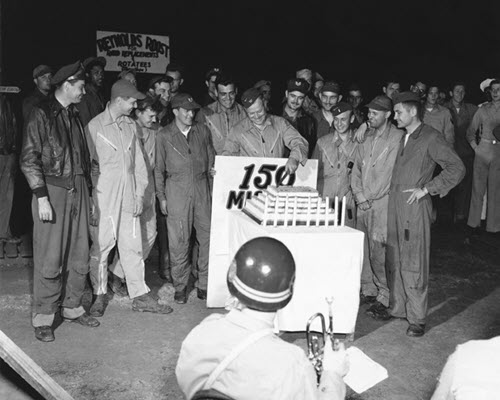 Photo of Rob and his crew at their 150th Mission party.